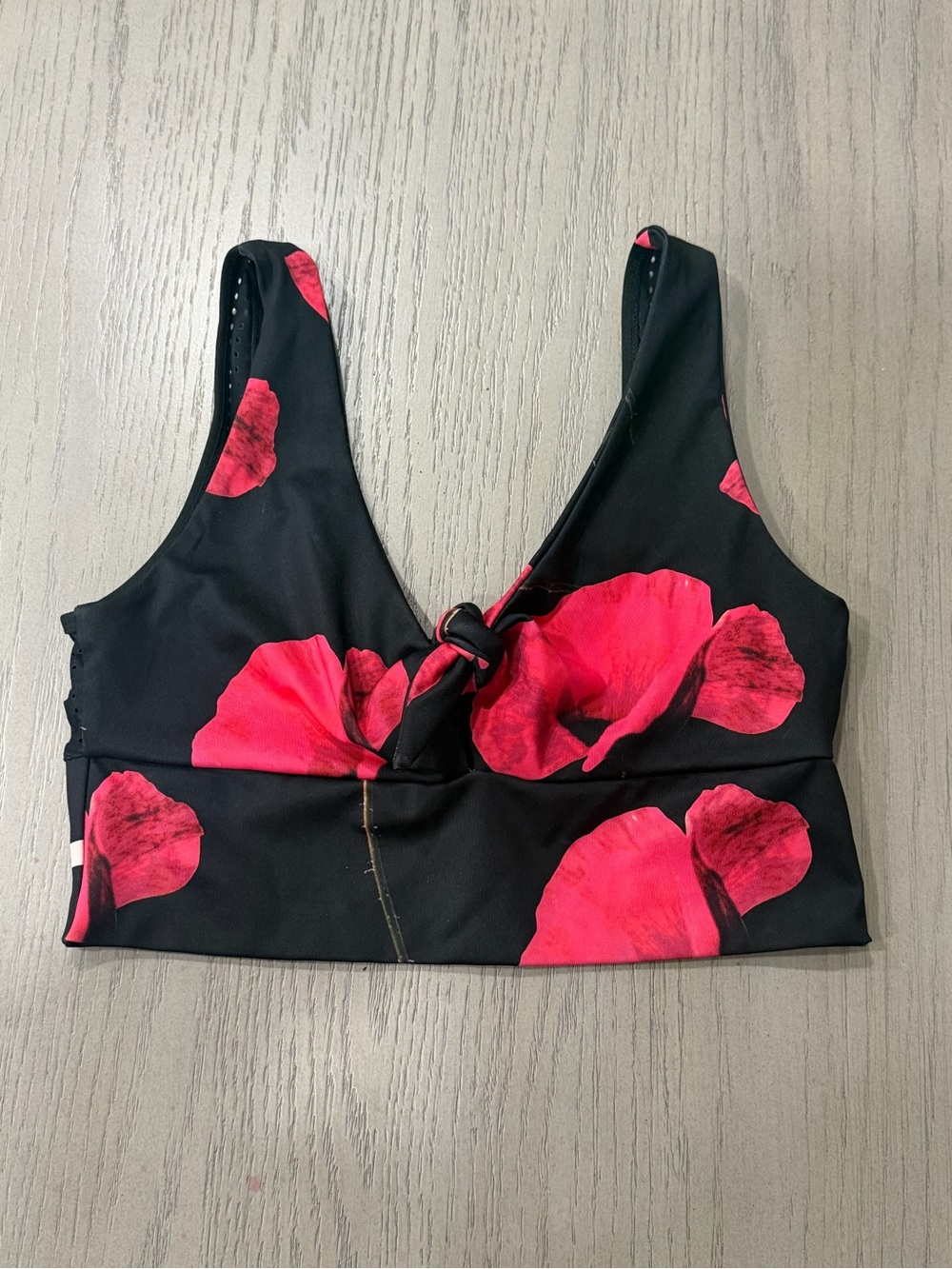 GUESS Black Crop Bodysuit with Bright Pink Floral Print